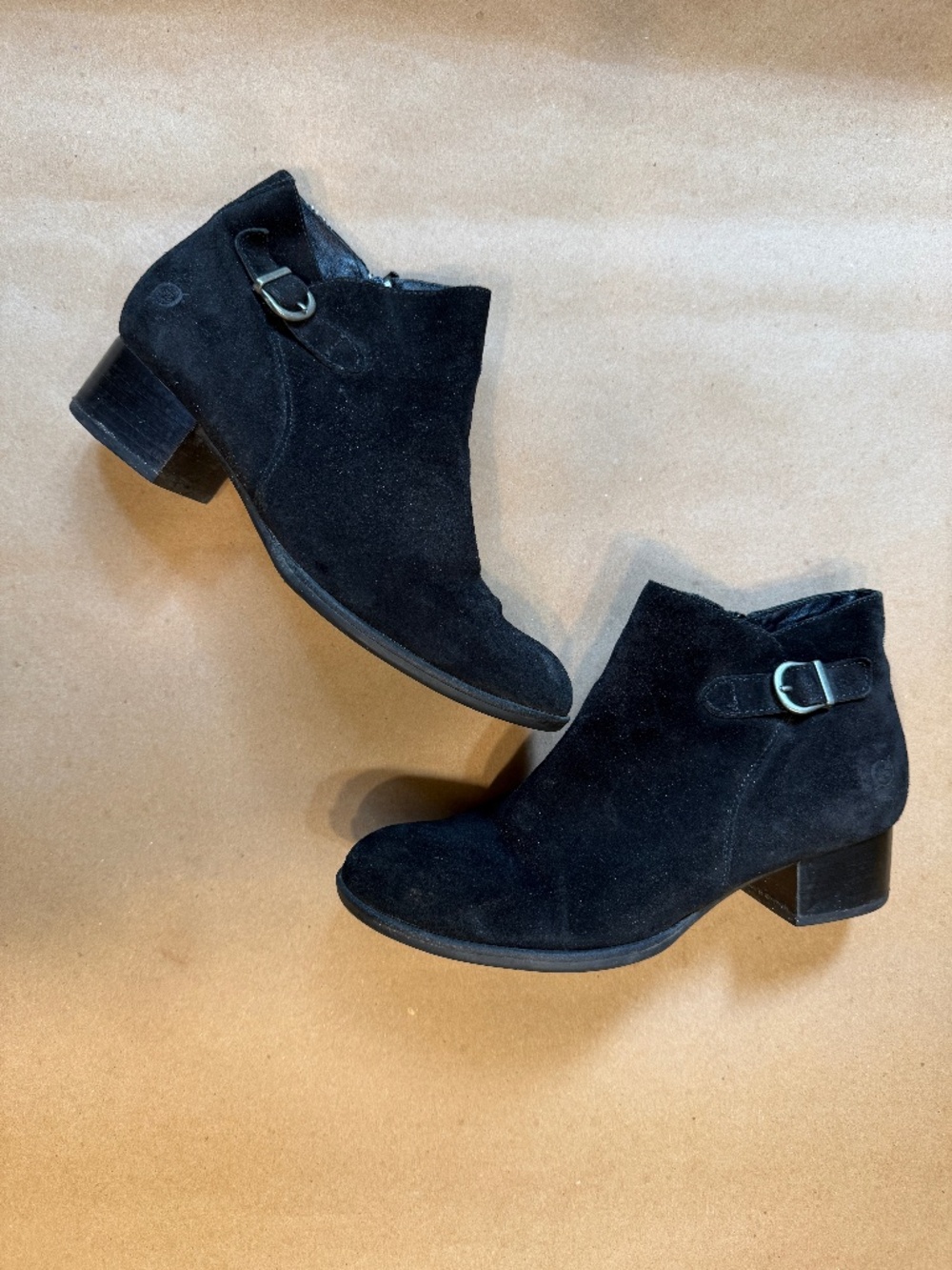 Born Black Suede 8M Ankle Boots with Side Buckle